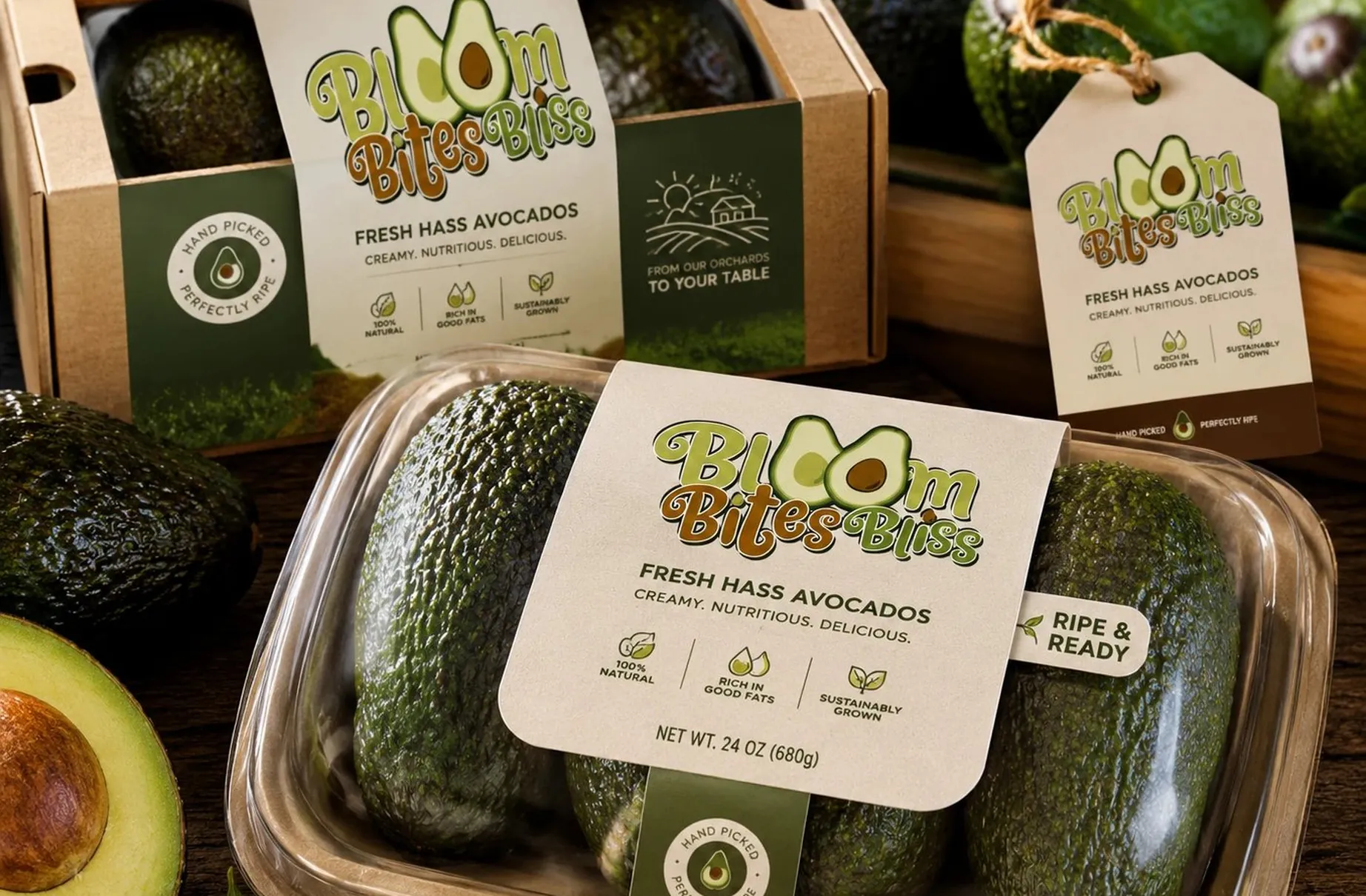 Bloom Bites Bliss fresh avocado packaging ready for retail