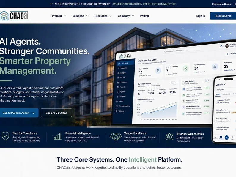 CHADai property management platform screens