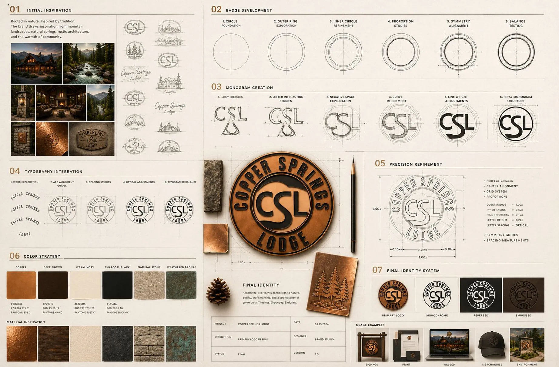 Copper Springs Lodge brand board with typography, color and logo variations