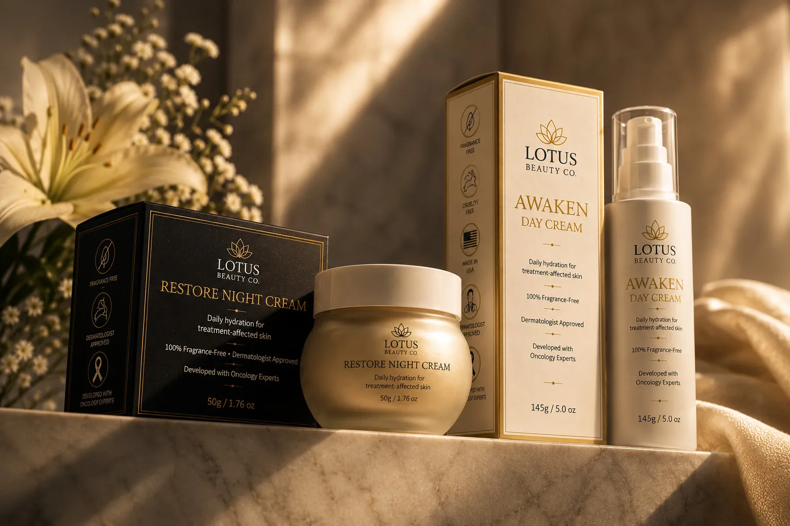 Lotus Beauty Co. skincare packaging
