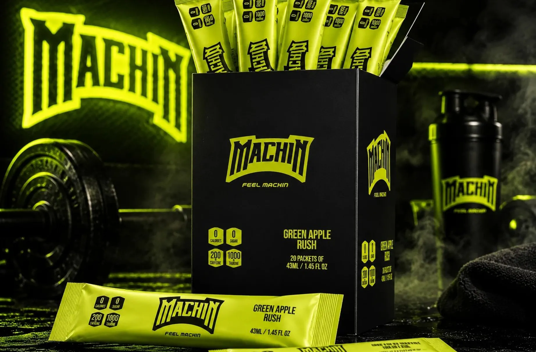 Machin Energy stick packs and display box