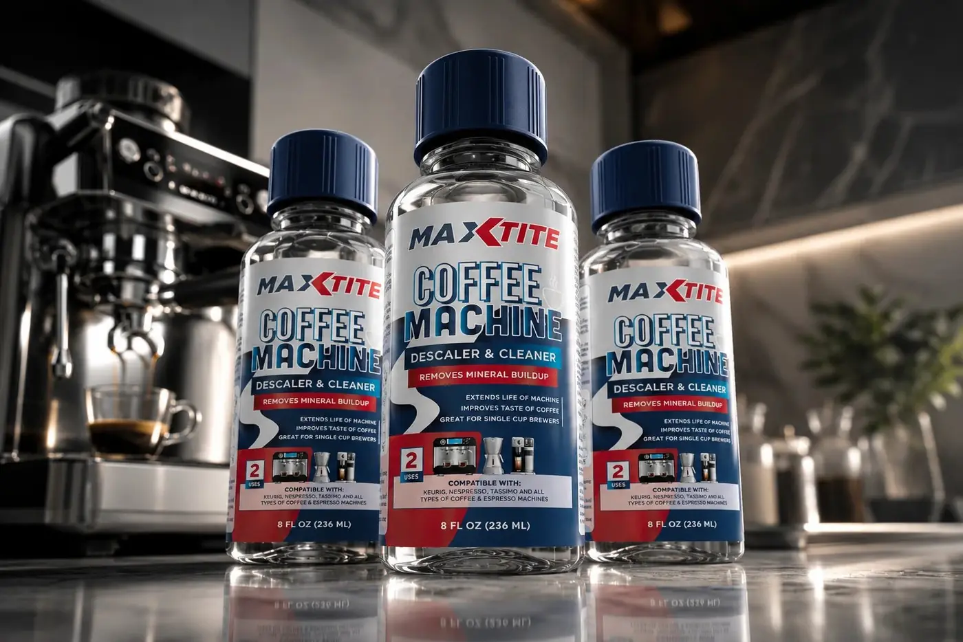 MaxTite Coffee Machine Descaler & Cleaner Packaging packaging design, image 1