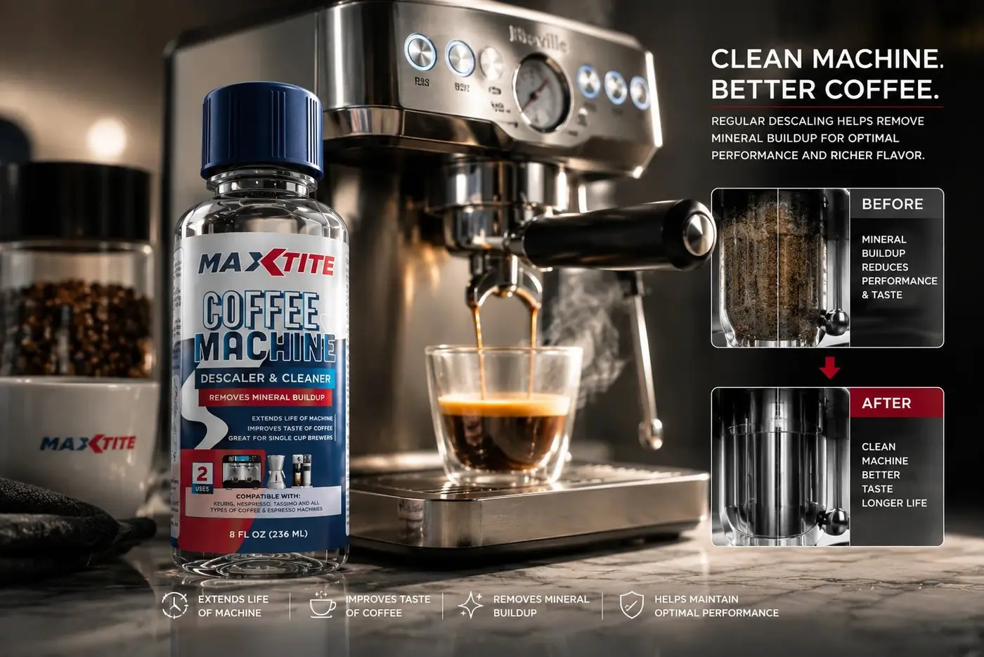 MaxTite Coffee Machine Descaler & Cleaner Packaging packaging design, image 2