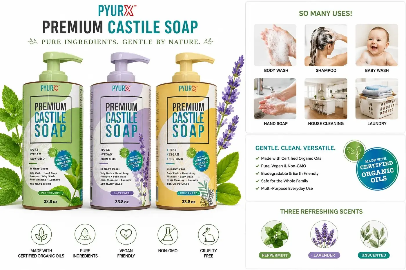 PyurX Premium Castile Soap packaging design, image 1