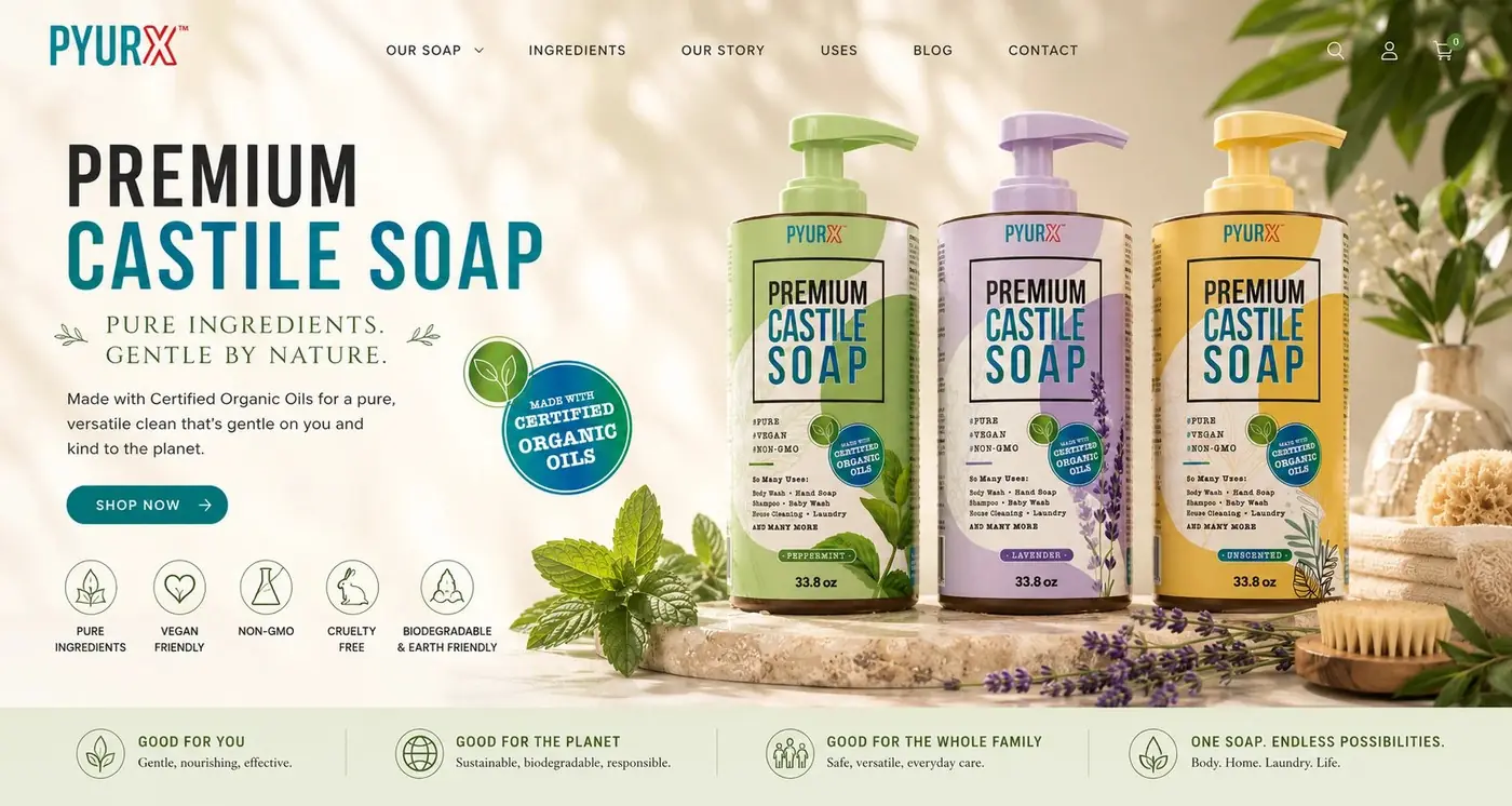 PyurX Premium Castile Soap packaging design, image 2