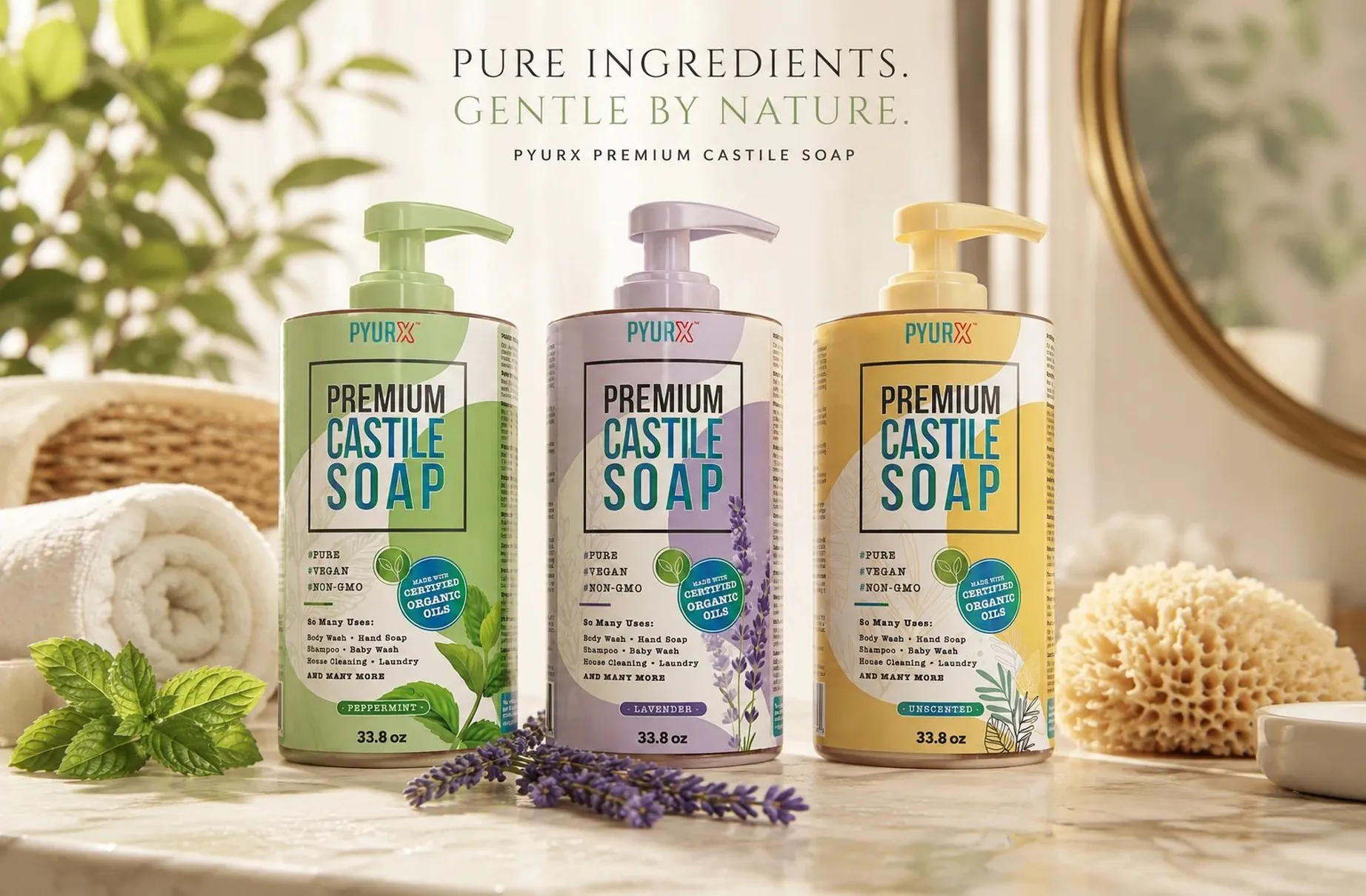 PyurX Premium Castile Soap bottles