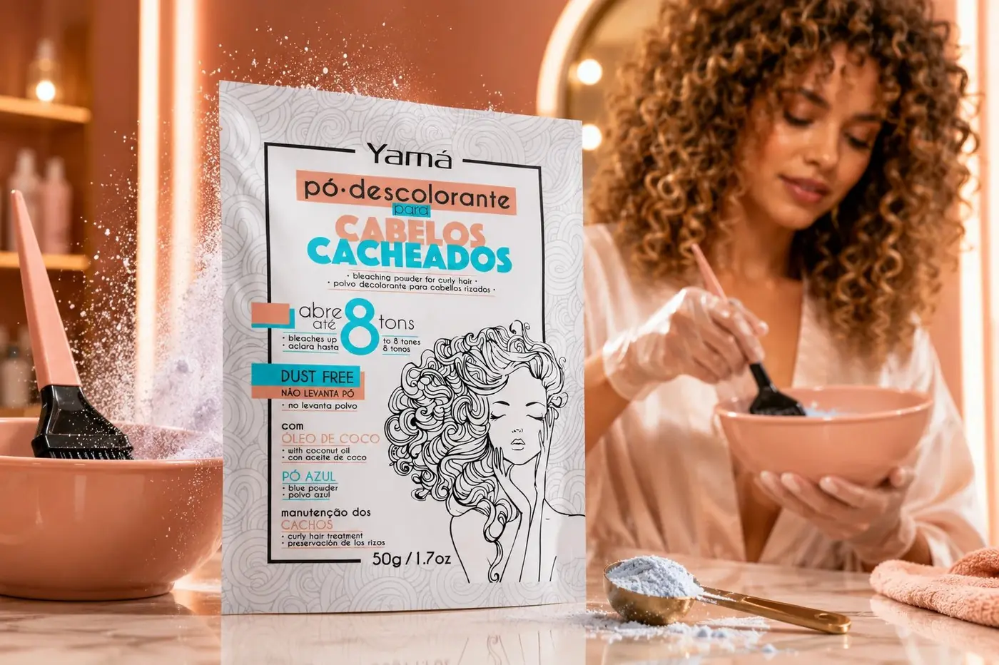 Yamá Pó Descolorante Cacheados packaging design, image 1