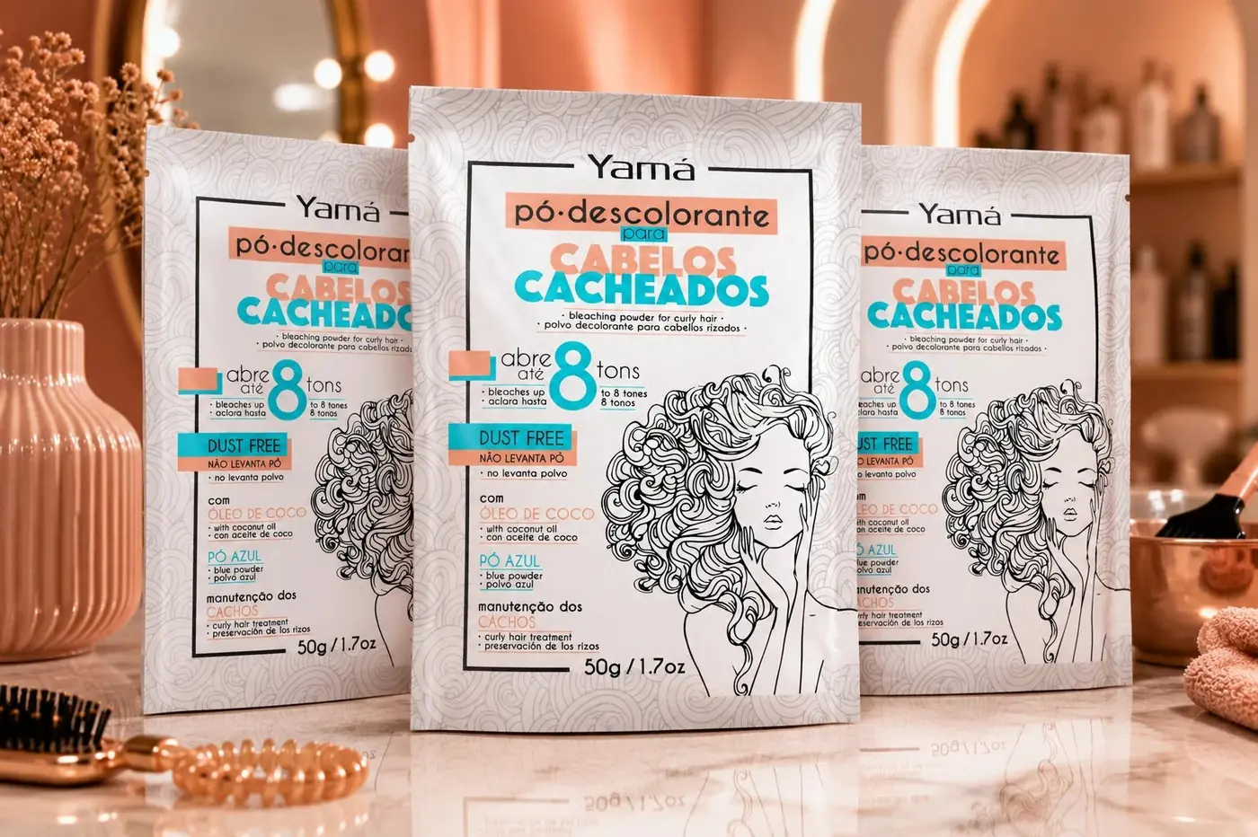Yamá Pó Descolorante Cacheados packaging design, image 2