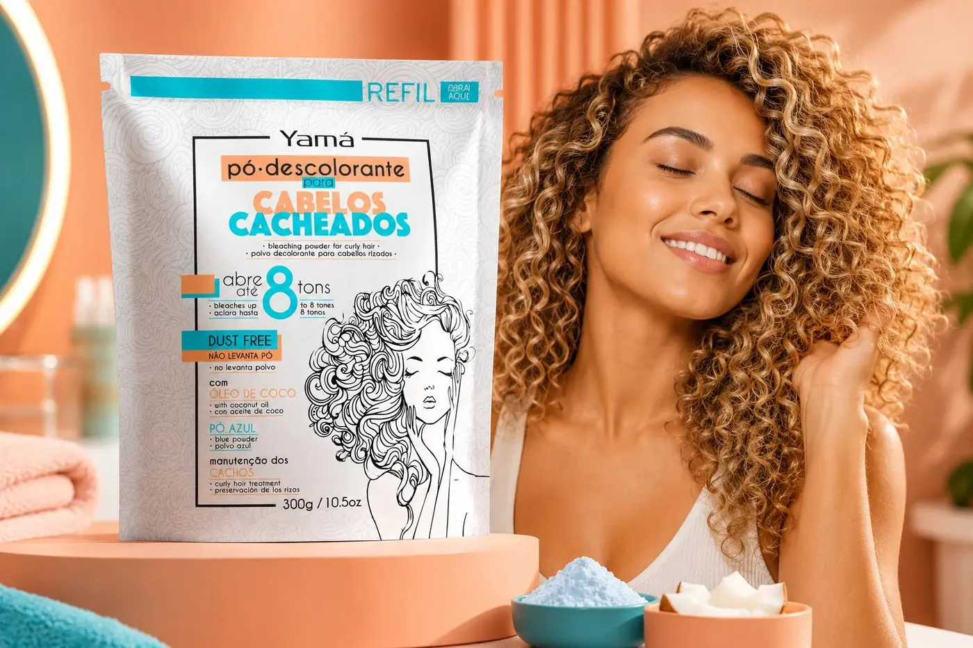 Yamá Pó Descolorante Cacheados packaging design, image 4